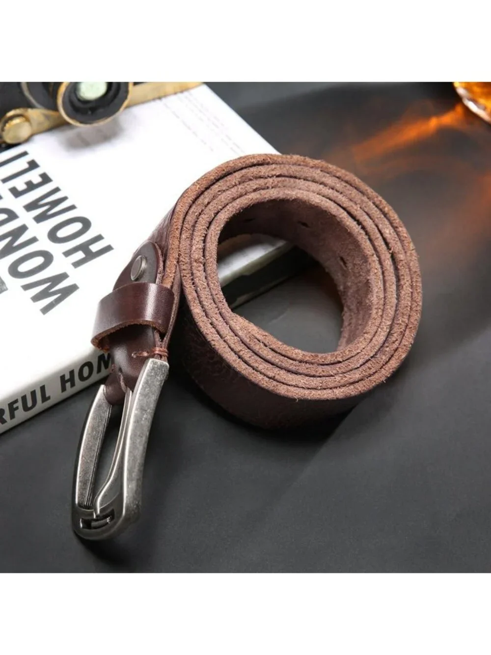 Stylish Men's 100% Italian Leather Belt with Anti-Scratch Buckle, Gift-Ready